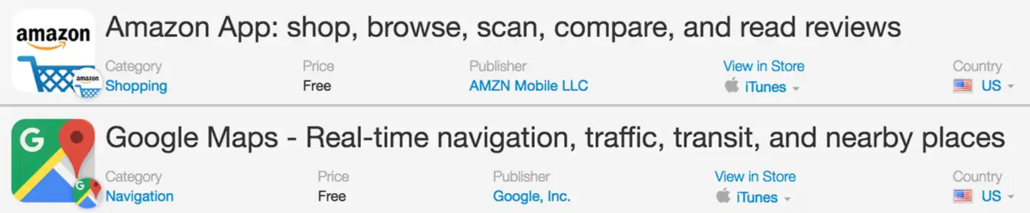 Google Maps and Amazon App Names