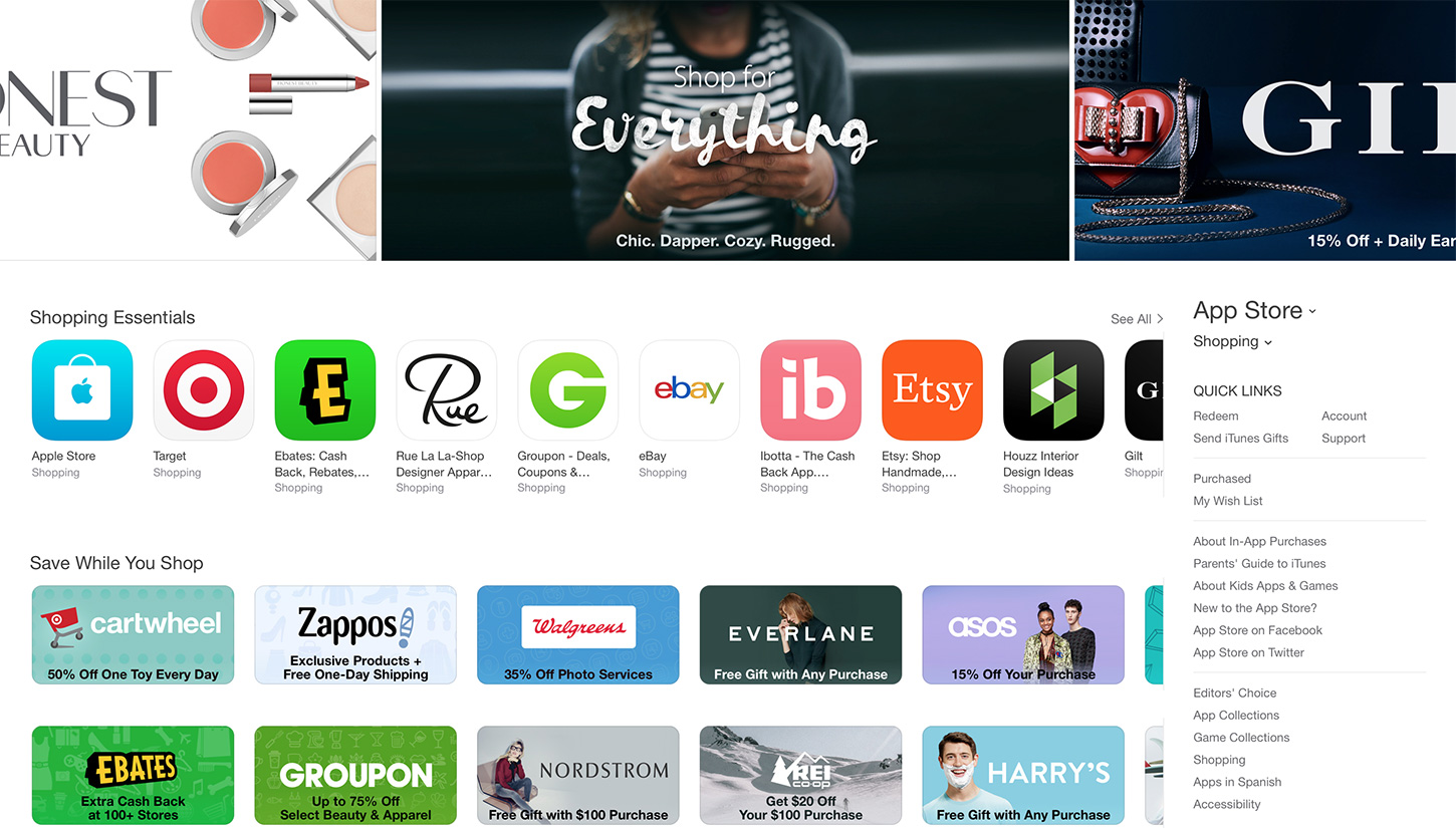 iTunes App Store Shopping Category Landing Page