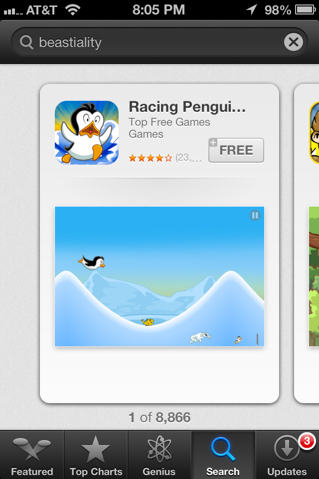 Racing Penguin, Flying Free App #1 for search for beastiality