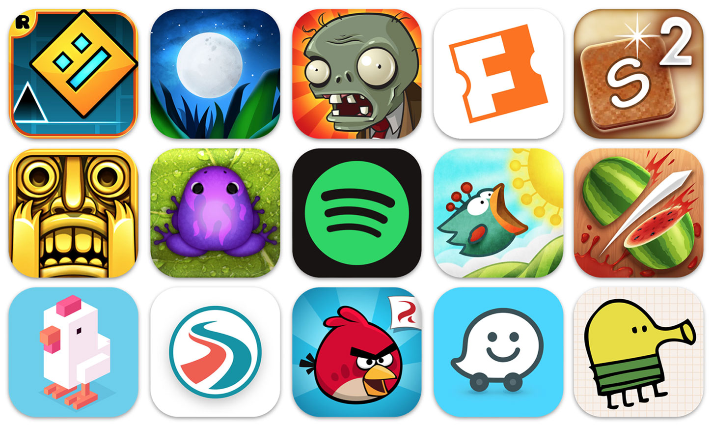 Icons of selected apps that have been most positively reviewed on the U.S. App Store