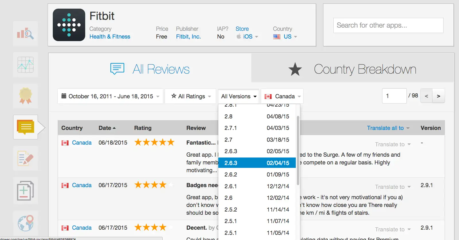 lt="Sensor Tower Review History Module Shows Reviews By Version