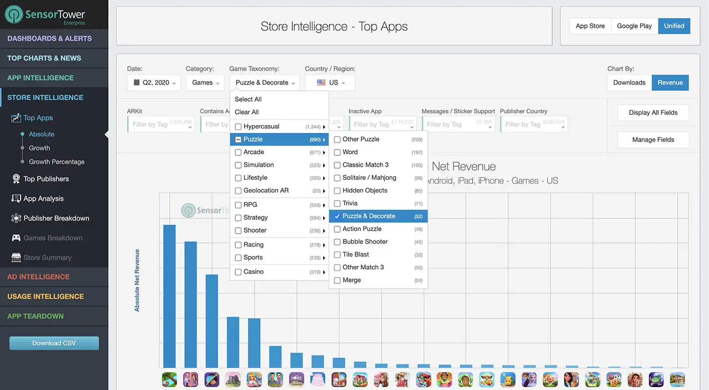 Sensor Tower Game Taxonomy Screenshot