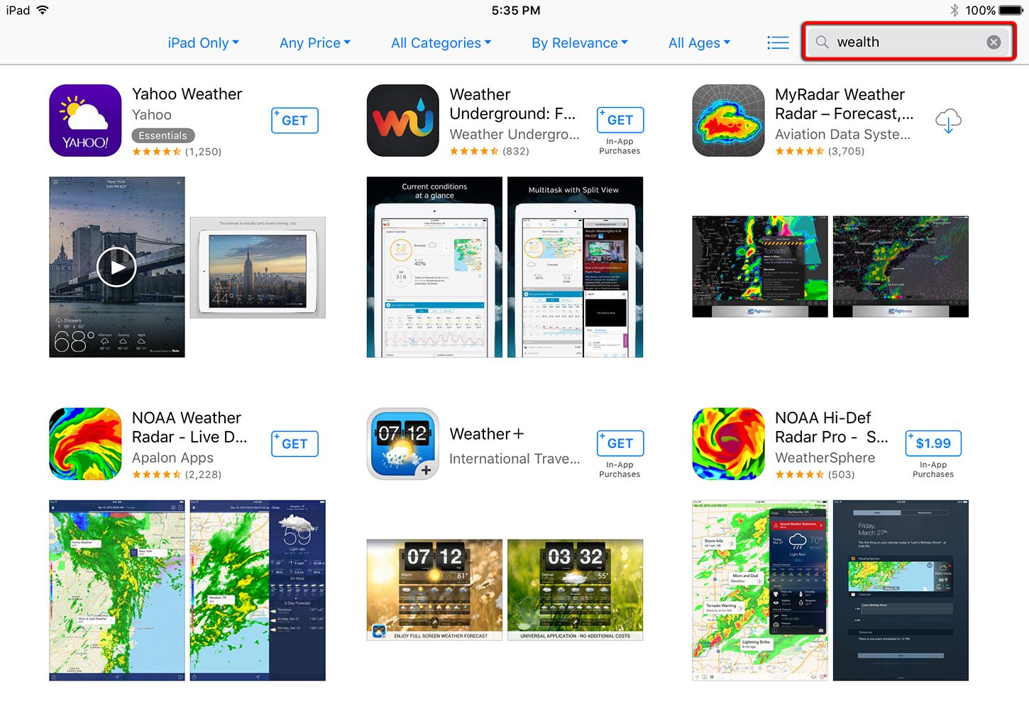 iPad Screenshot of App Store Search Anomaly