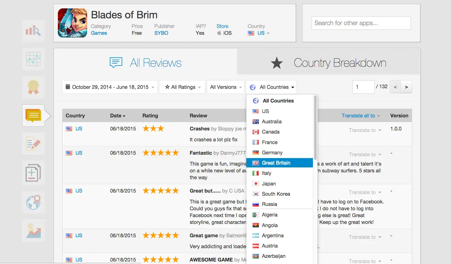 lt="Sensor Tower Review History Module Shows Reviews By Country
