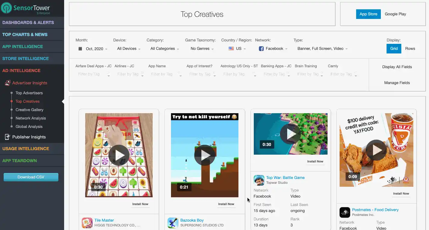 Sensor Tower Ad Intelligence Top Creatives Details