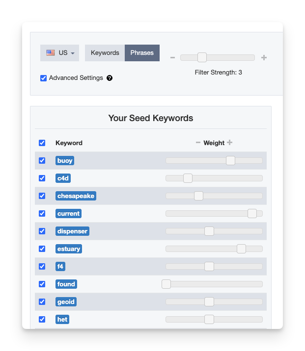 Keyword Suggestions Advanced Settings