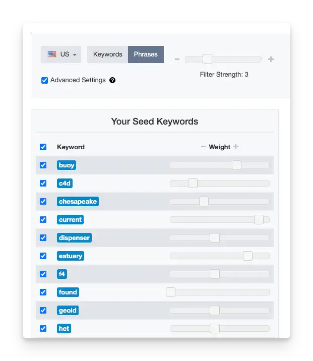 Keyword Suggestions Advanced Settings