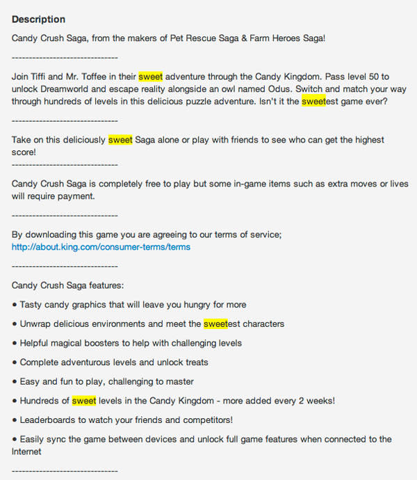 The Ideal Keyword Frequency In The Descriptions Of Top Android Games