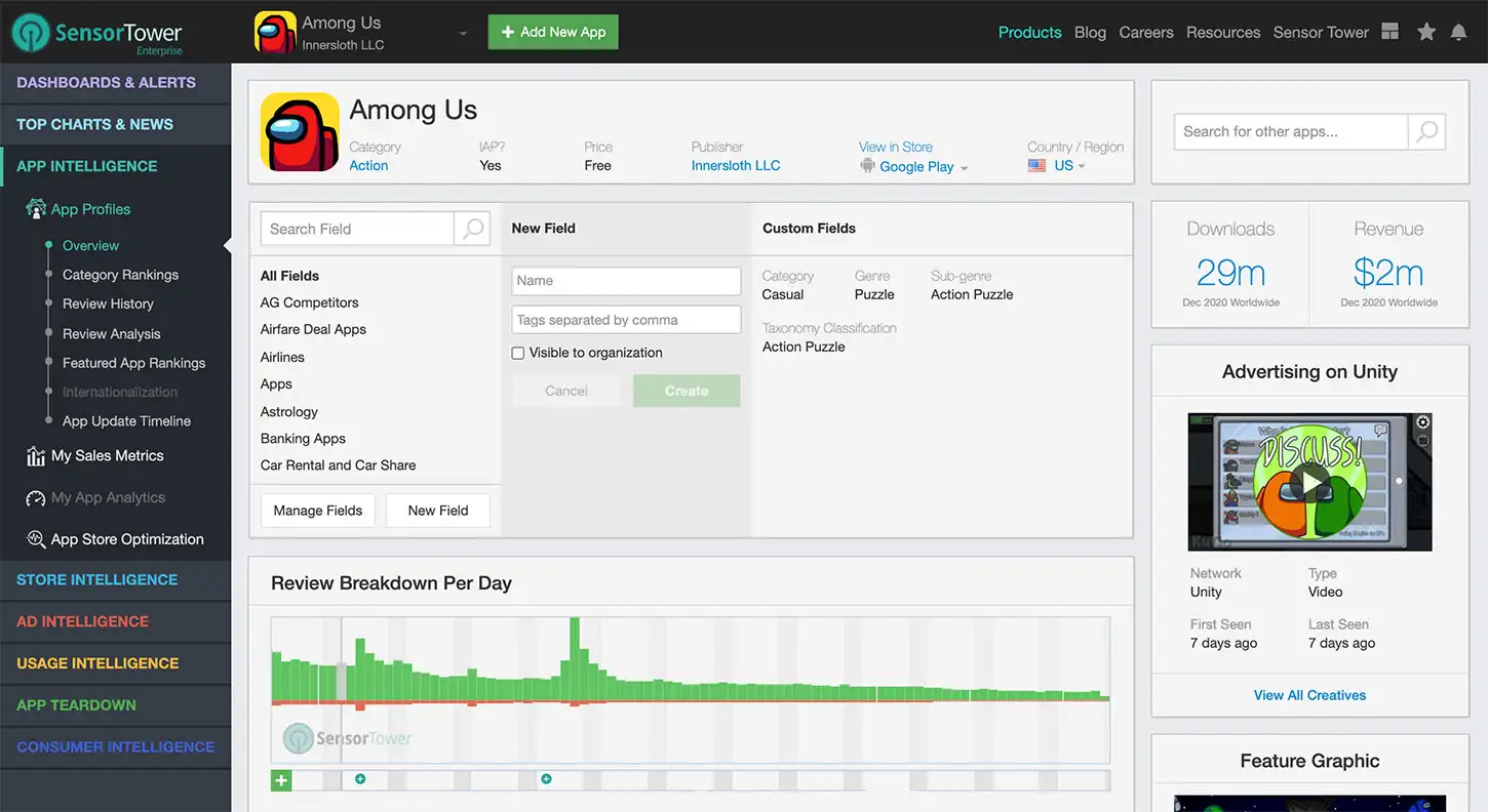 Q4 2020 Sensor TowerProduct Updates Recap - Custom Fields in App Overview
