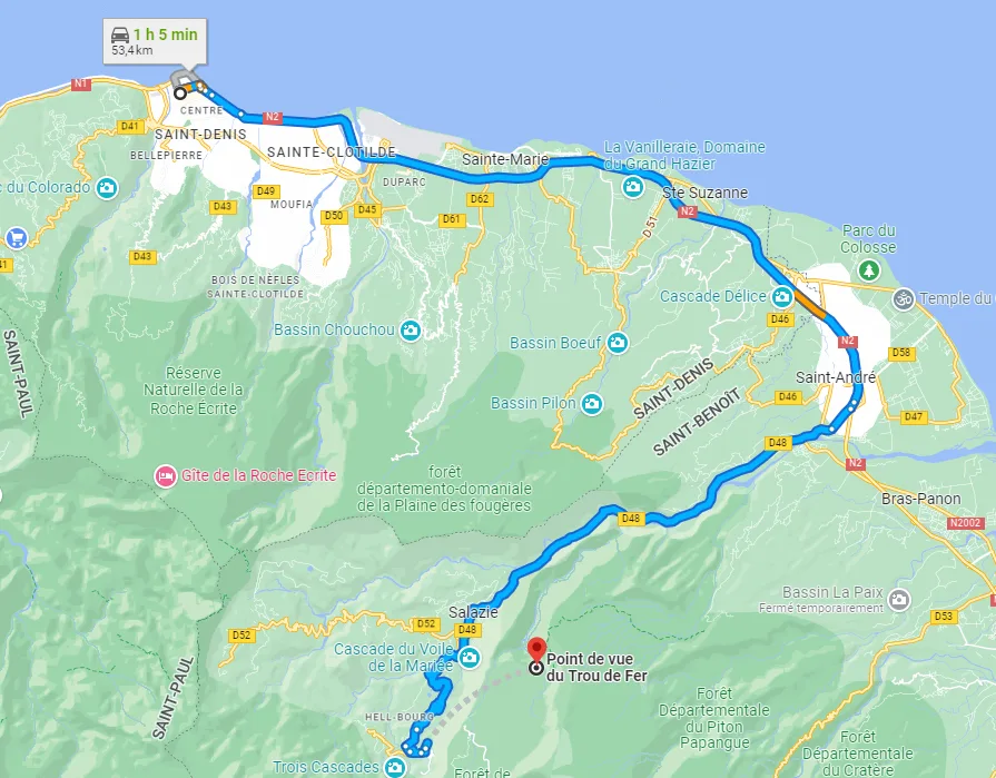 Carte Trou de Fer à la Réunion 