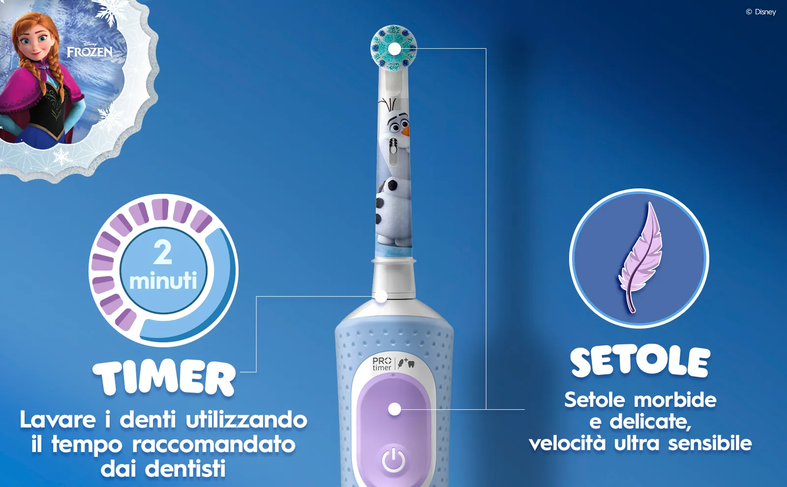 Oral-B Pro Kids Disney Frozen + 4 Testine di Ricambio Pro Kids Disney Frozen (bambini 3+) 