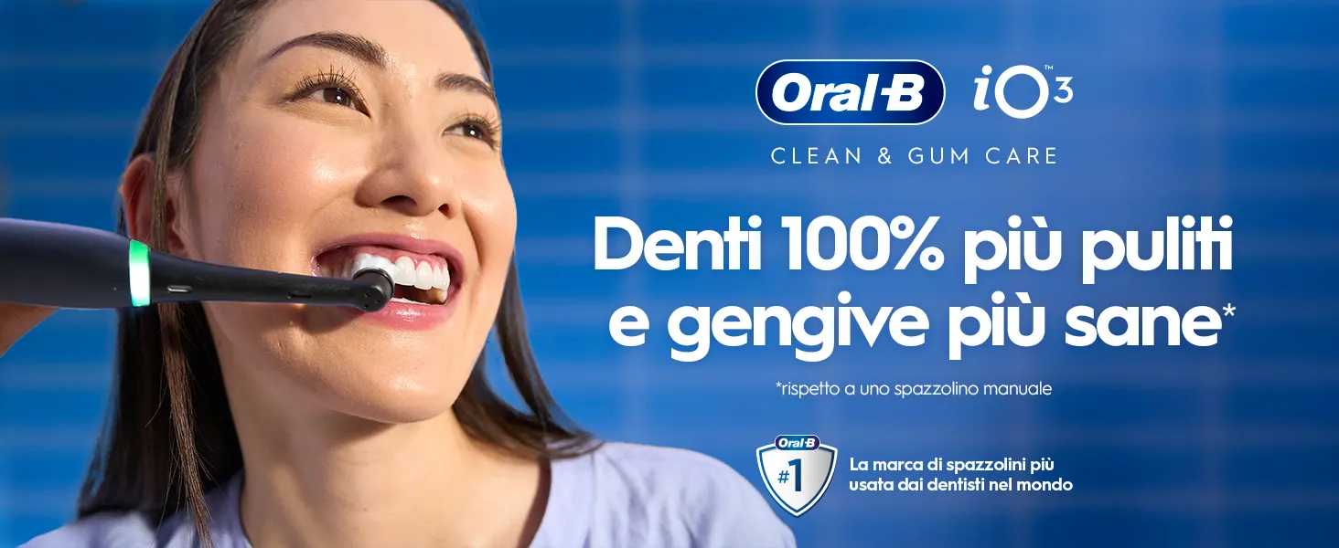 Pubblicità Oral-B iO3: spazzolino elettrico che promette denti più puliti e gengive più sane