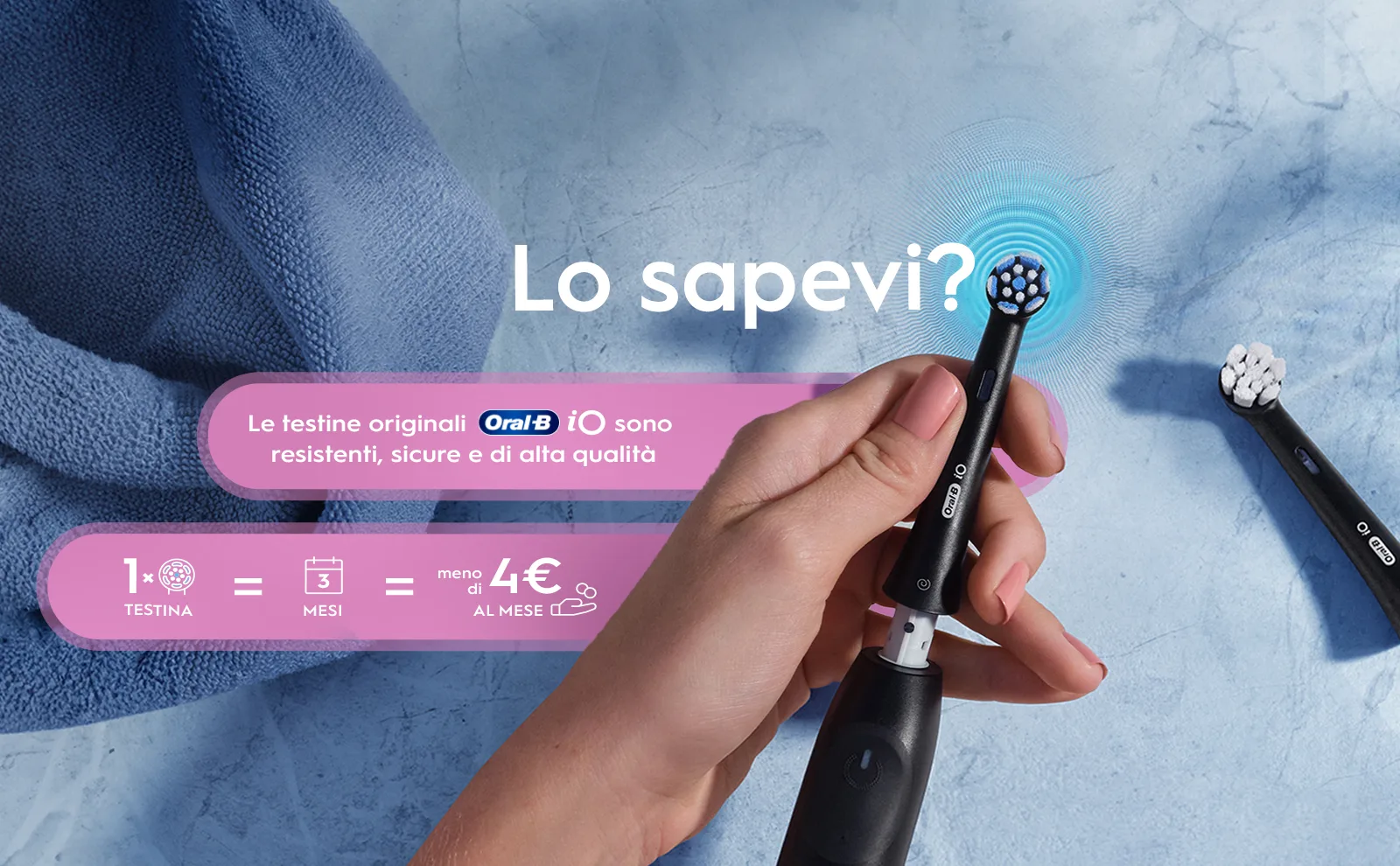 La testina Oral-B iO ha una durata di 3 mesi, per un costo inferiore a 4 € al mese.