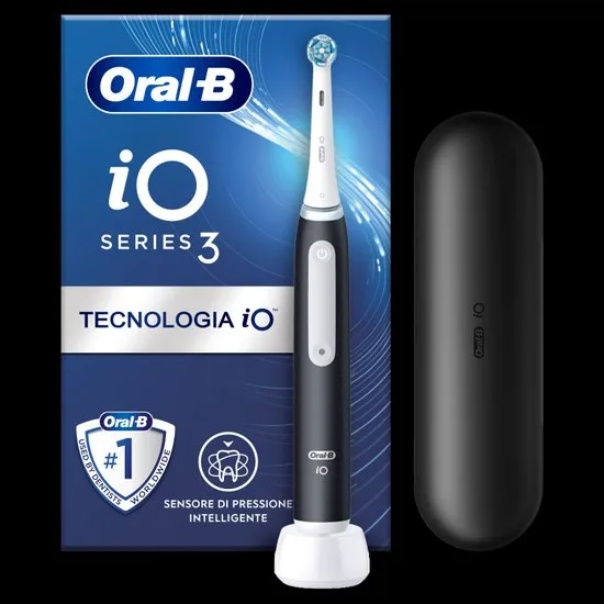 Oral-B Spazzolino Elettrico iO 3 Nero, 1 Testina, 1 Custodia Da Viaggio &plus; Oral-B Dentifricio Pro-Science Advanced Rigenera Smalto Sbiancante Delicato