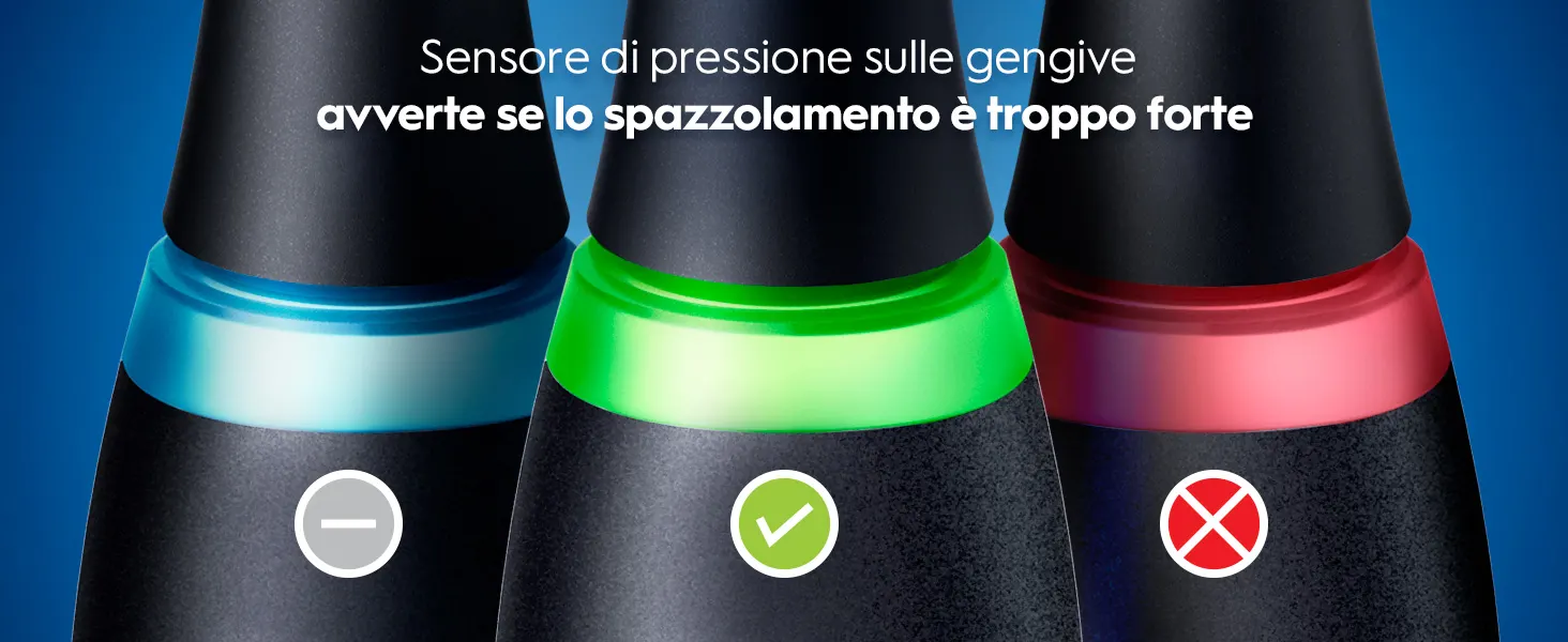 Spazzolini con sensori di pressione che indicano con luci colorate se la pressione è corretta. 