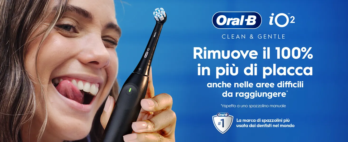Spazzolino elettrico Oral-B iO2 che rimuove il 100% in più di placca anche in aree difficili 