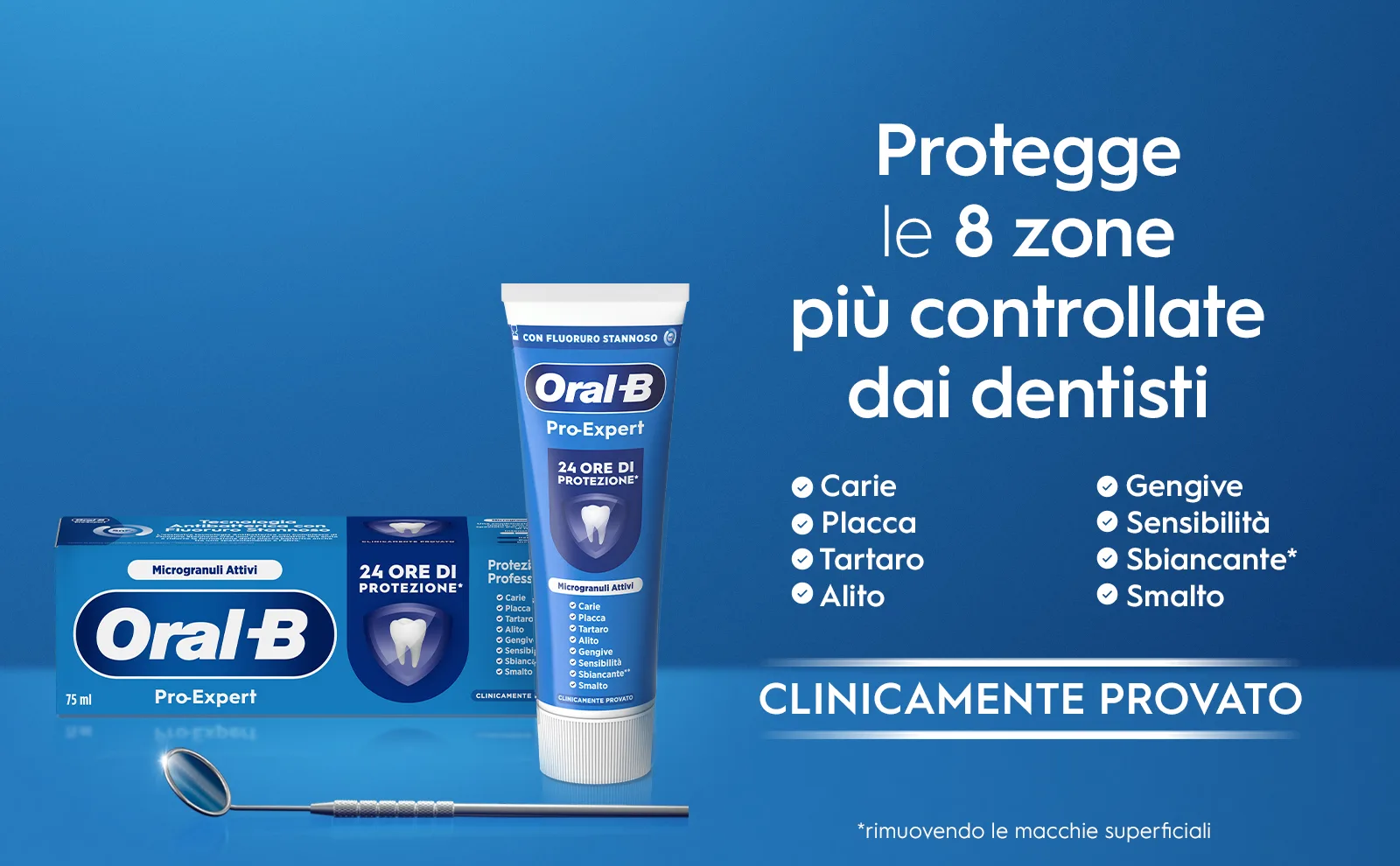 Oral-B Pro-Expert protects the 8 areas dentists check most such as plaque and cavities.													 