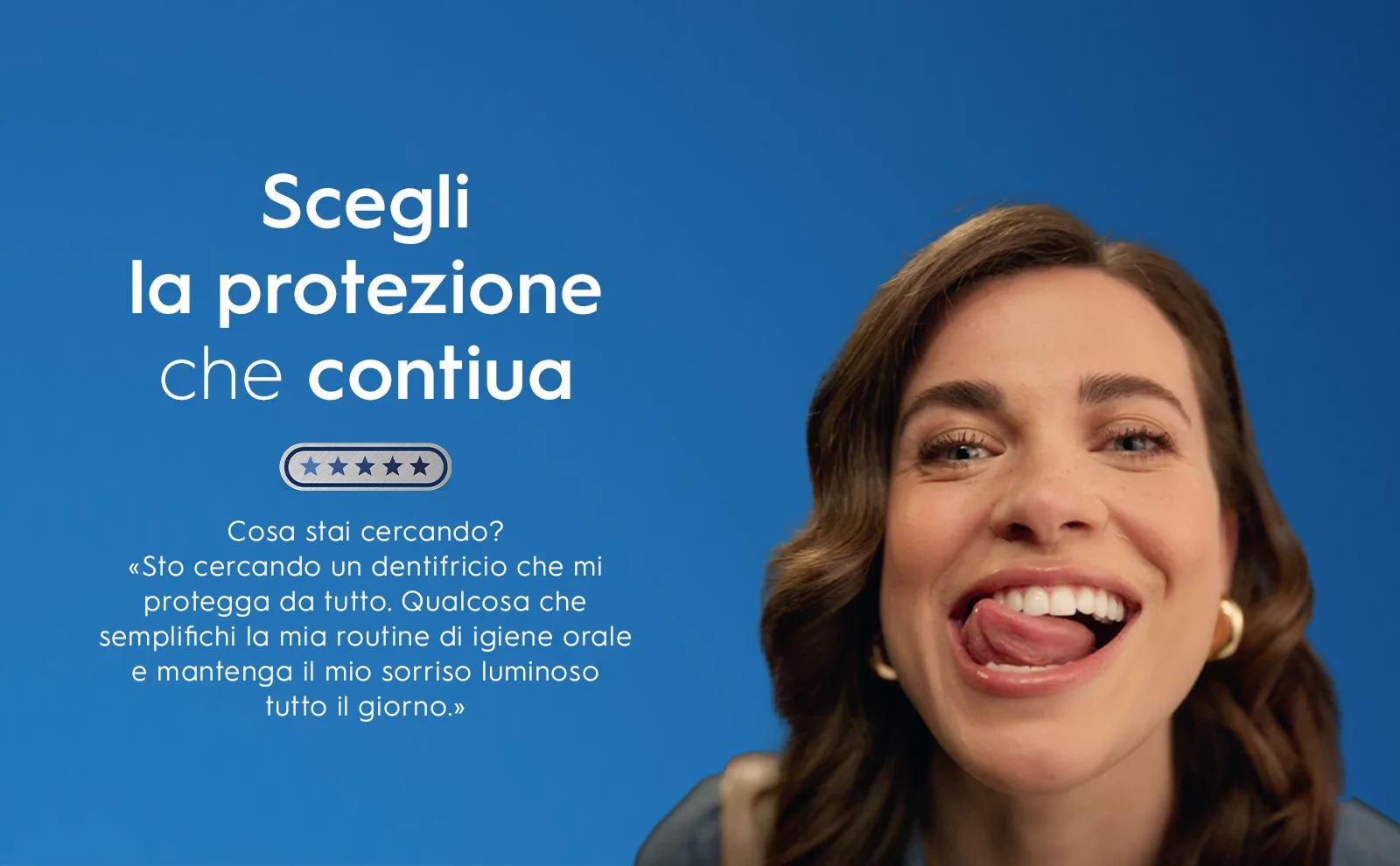 Text reads 'The clean that never stops' next to a smiling woman. 													 