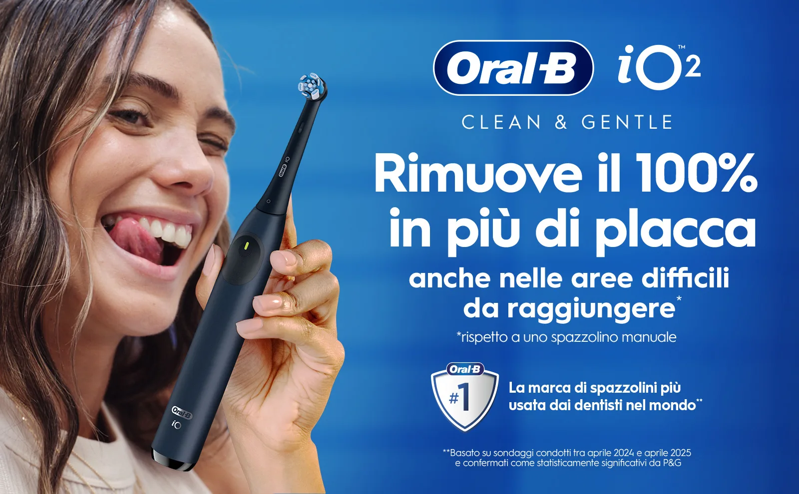 Spazzolino elettrico Oral-B iO2 che rimuove il 100% in più di placca nelle aree difficili