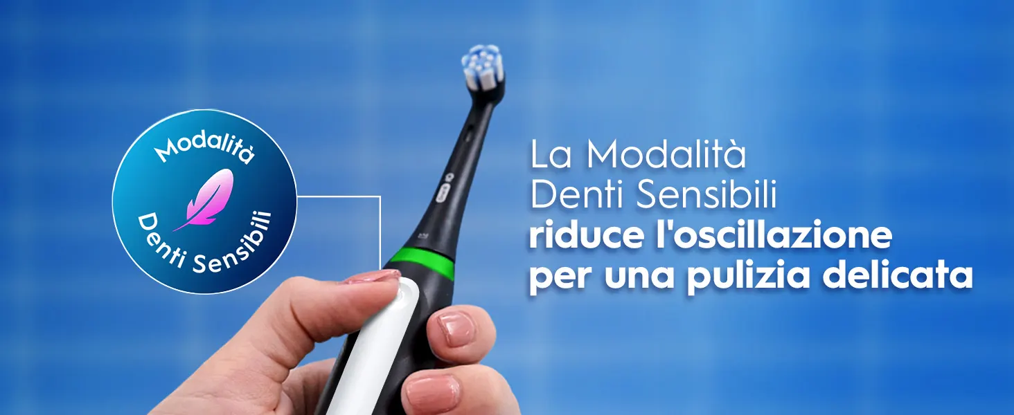 Spazzolino elettrico con modalità specifica per denti sensibili che offre una pulizia delicata 