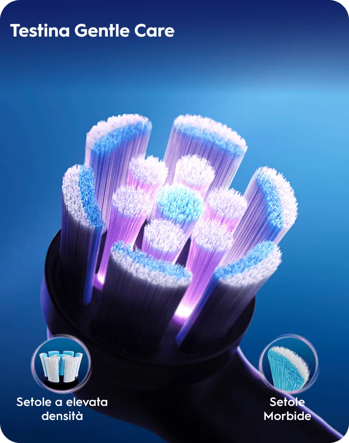 Gentle Care brush head featuring high-density, soft bristles for effective and gentle cleaning.