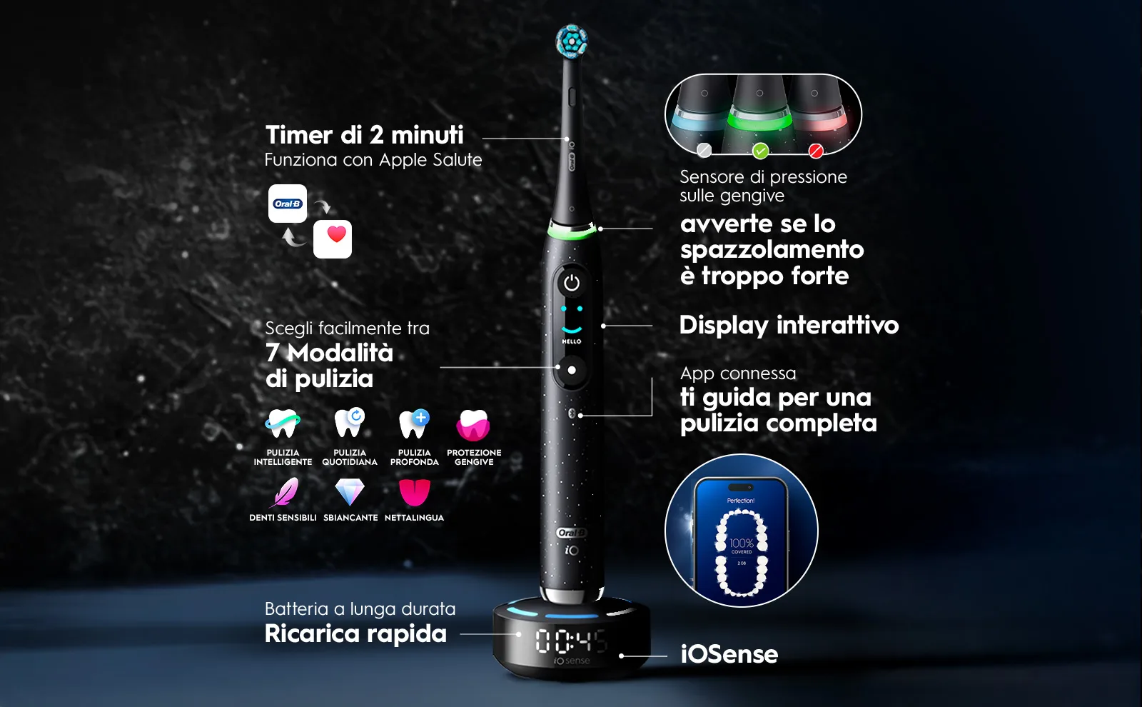 Oral-B iO 10 Spazzolino Elettrico | Nero | 1 Testina | Pulizia Guidata iO Sense | Caricatore Magnetico | Custodia da Viaggio | Edizione Regalo 