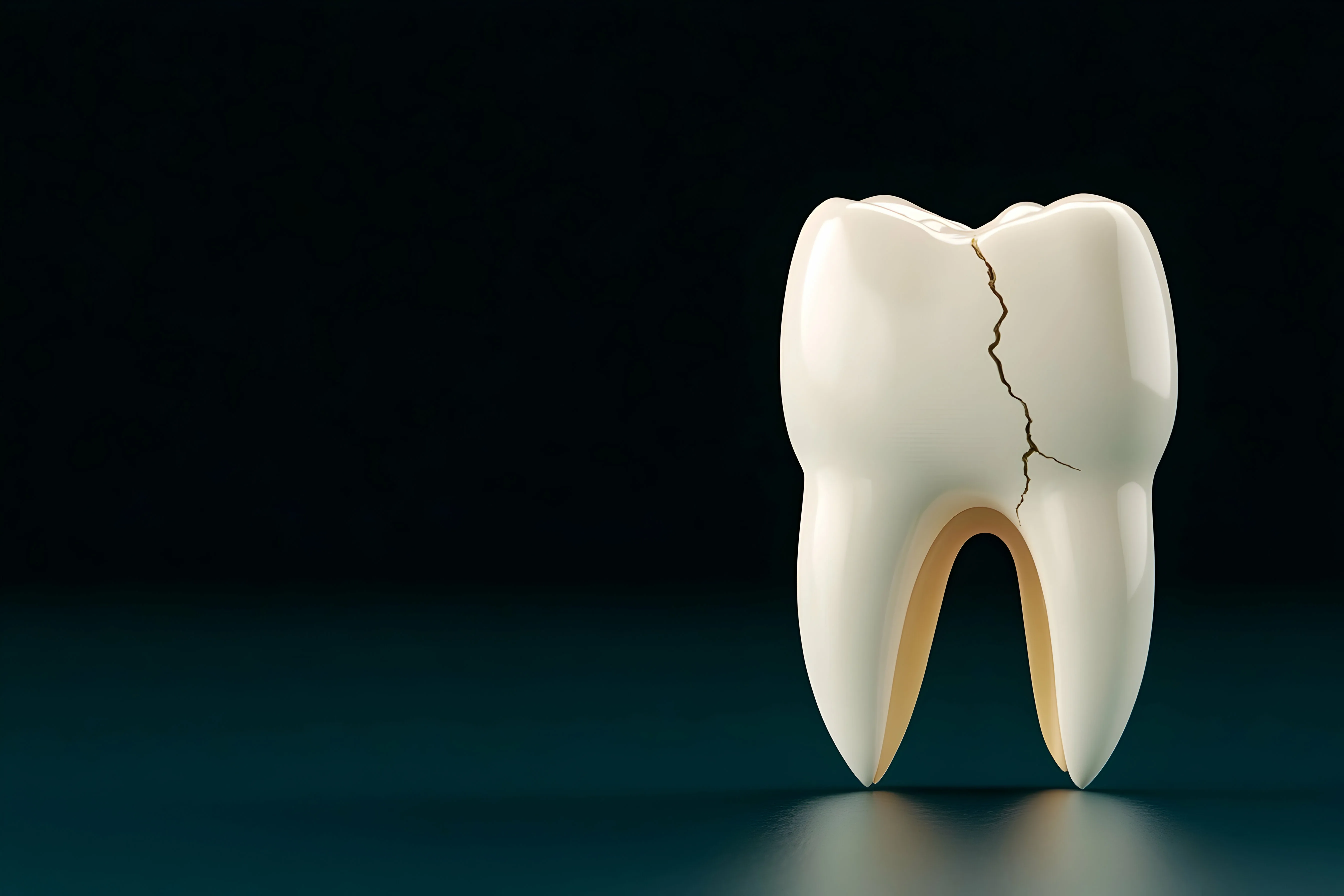 Immagine animata di un dente crepato con sfondo nero.