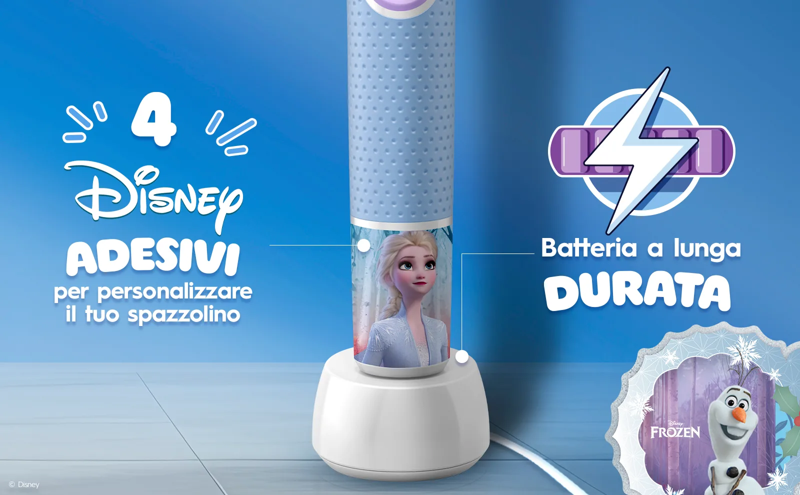 Oral-B Pro Kids Disney Frozen + 4 Testine di Ricambio Pro Kids Disney Frozen (bambini 3+) 