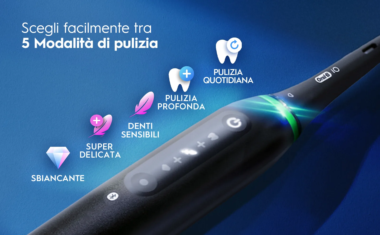 Spazzolino elettrico rosa con 5 modalità di pulizia per diverse esigenze dentali