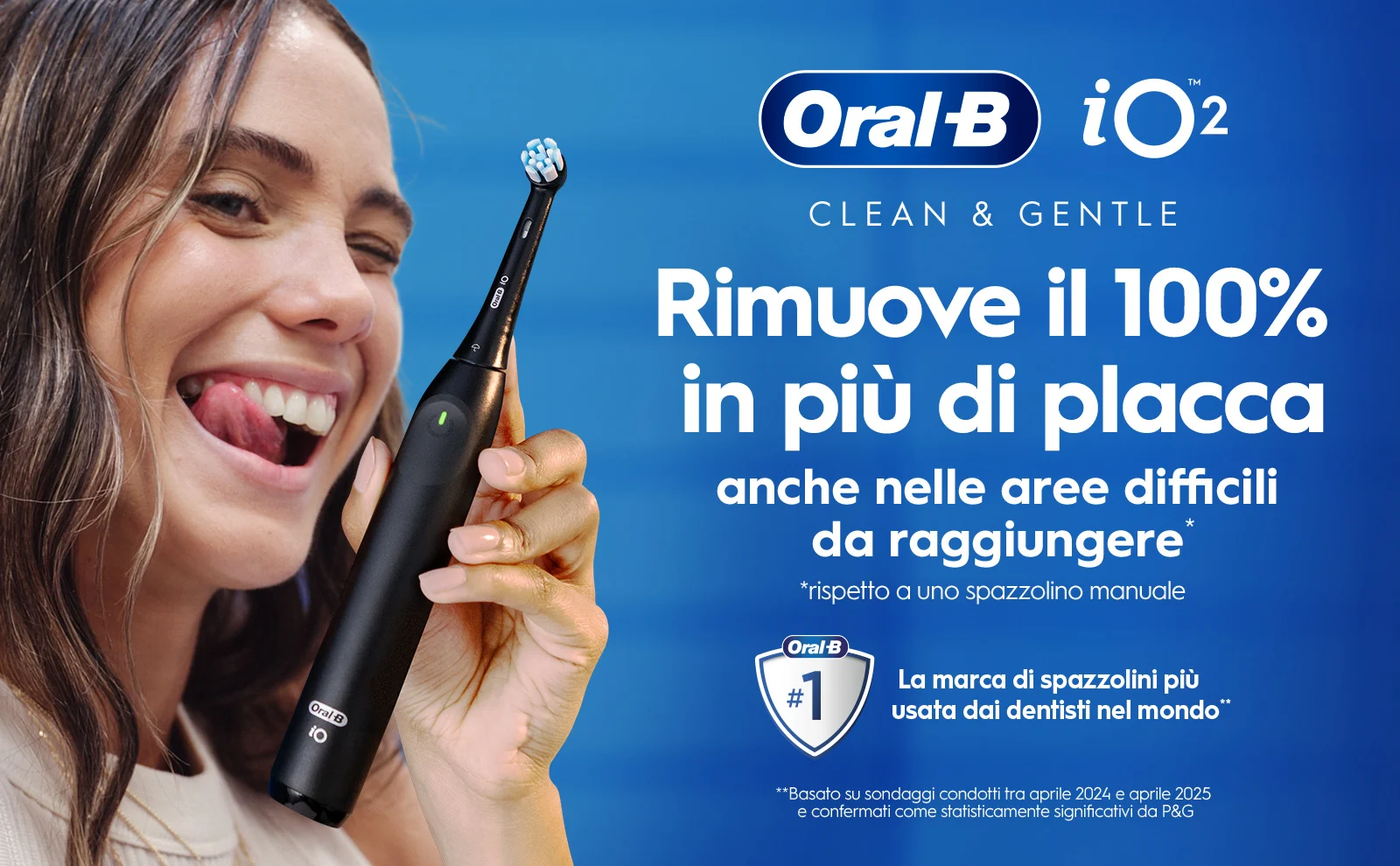 Spazzolino elettrico Oral-B iO2 che rimuove il 100% in più di placca nelle aree difficili 