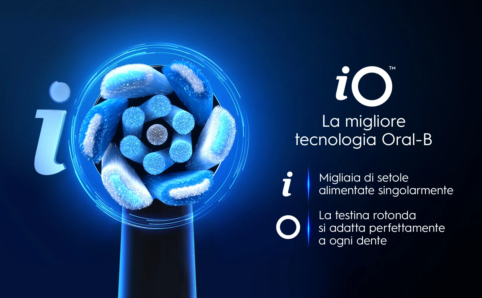 Testina spazzolino Oral-B iO illuminata con tecnologia avanzata e setole circolari blu 