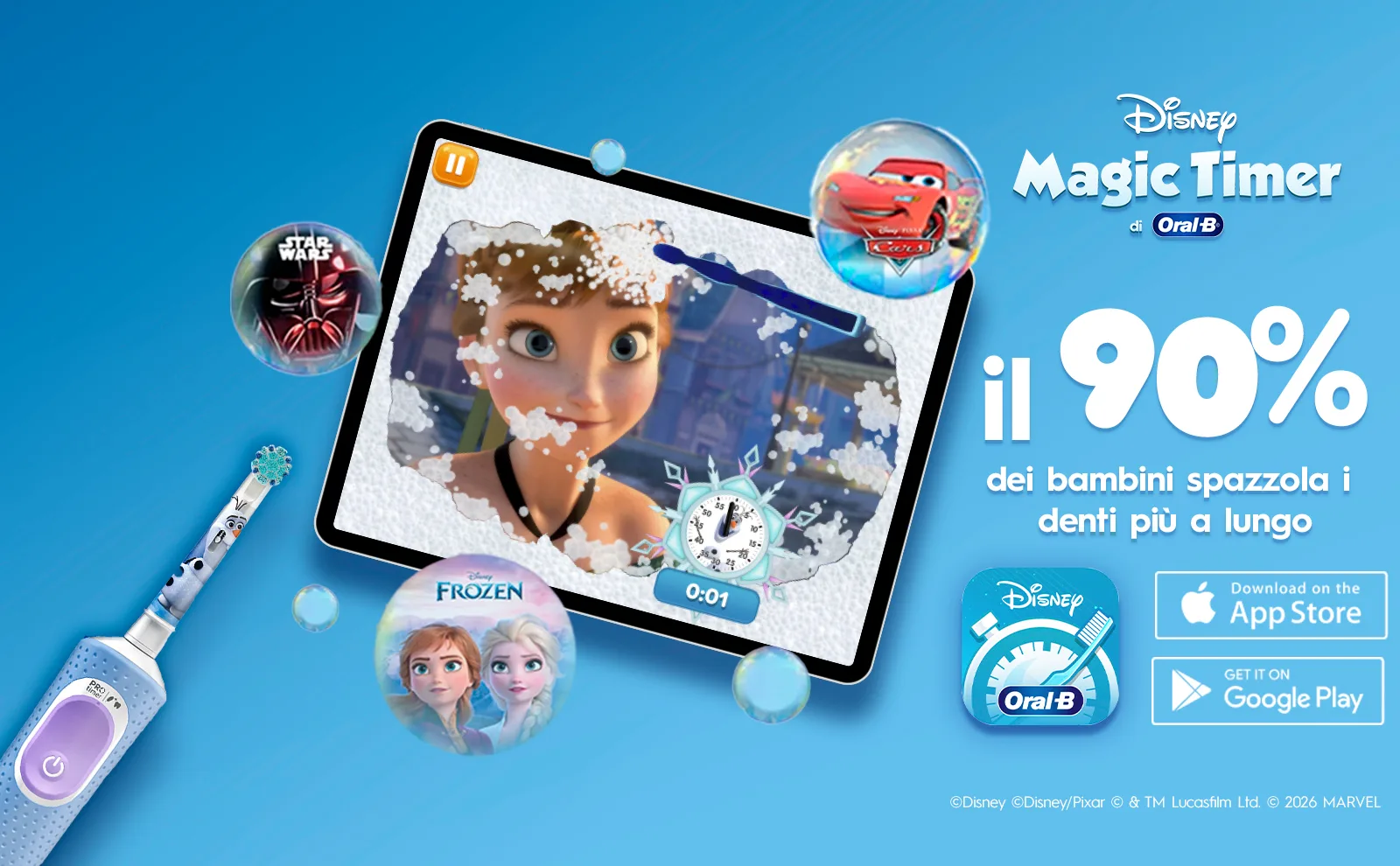 Oral-B Pro Kids Disney Frozen + 4 Testine di Ricambio Pro Kids Disney Frozen (bambini 3+) 