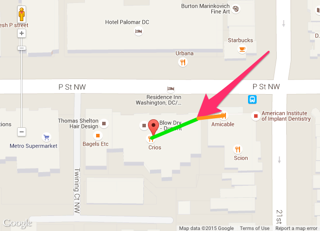 Distances from the location to nearby businesses