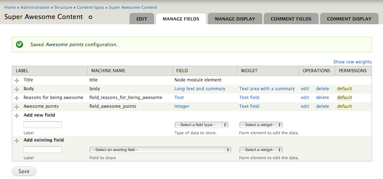 Drupal 7's content type editor