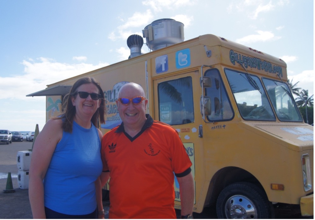 Fiona and me at Kamekona's Shrimp Truck in Hawaii.