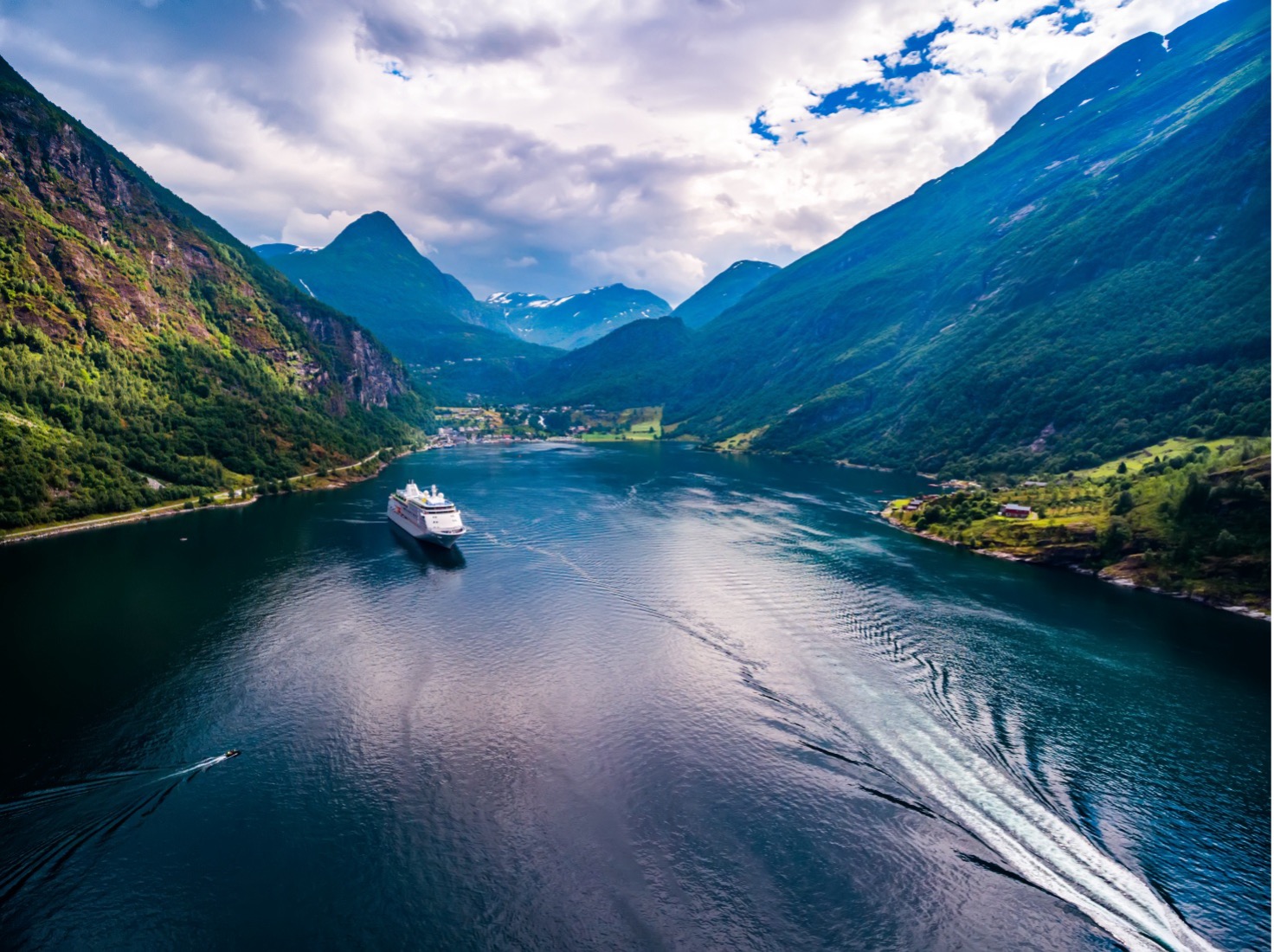 Cruise ship on large body of water