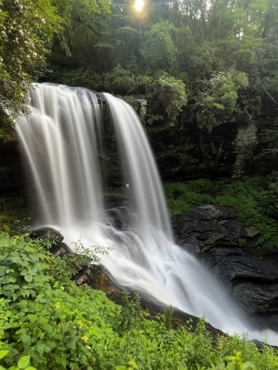 Majestic Dry Falls waterfall surrounded by rocks and lush greenery.