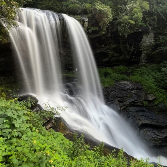 Majestic Dry Falls waterfall surrounded by rocks and lush greenery.