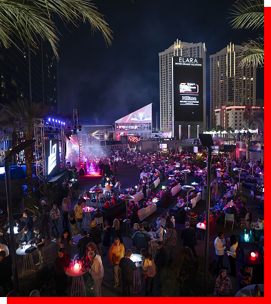 Aerial view of a crowd at the Elara Terrace