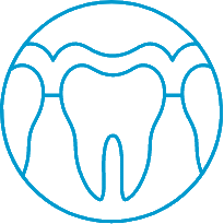 La sagoma blu di una fila di denti
