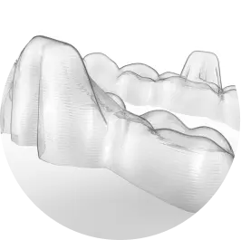 Gri arka planda Invisalign® şeffaf plak örneği