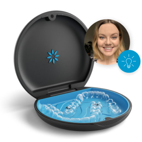 Female Invisalign patient aligner and case