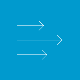 Three white arrows icon on a blue background