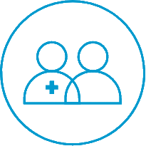 La sagoma blu di un medico e di un paziente