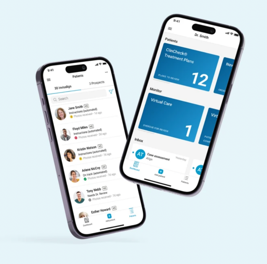 Invisalign practice app view on two mobiles