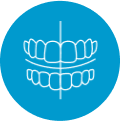 White tooth icon on blue background