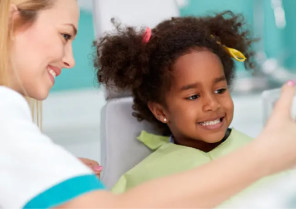 Invisalign female doctor taking care of a patient