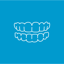 White tooth icon on blue background
