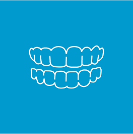 White tooth icon on blue background