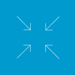 Four white arrows pointing at the bottom on a blue background